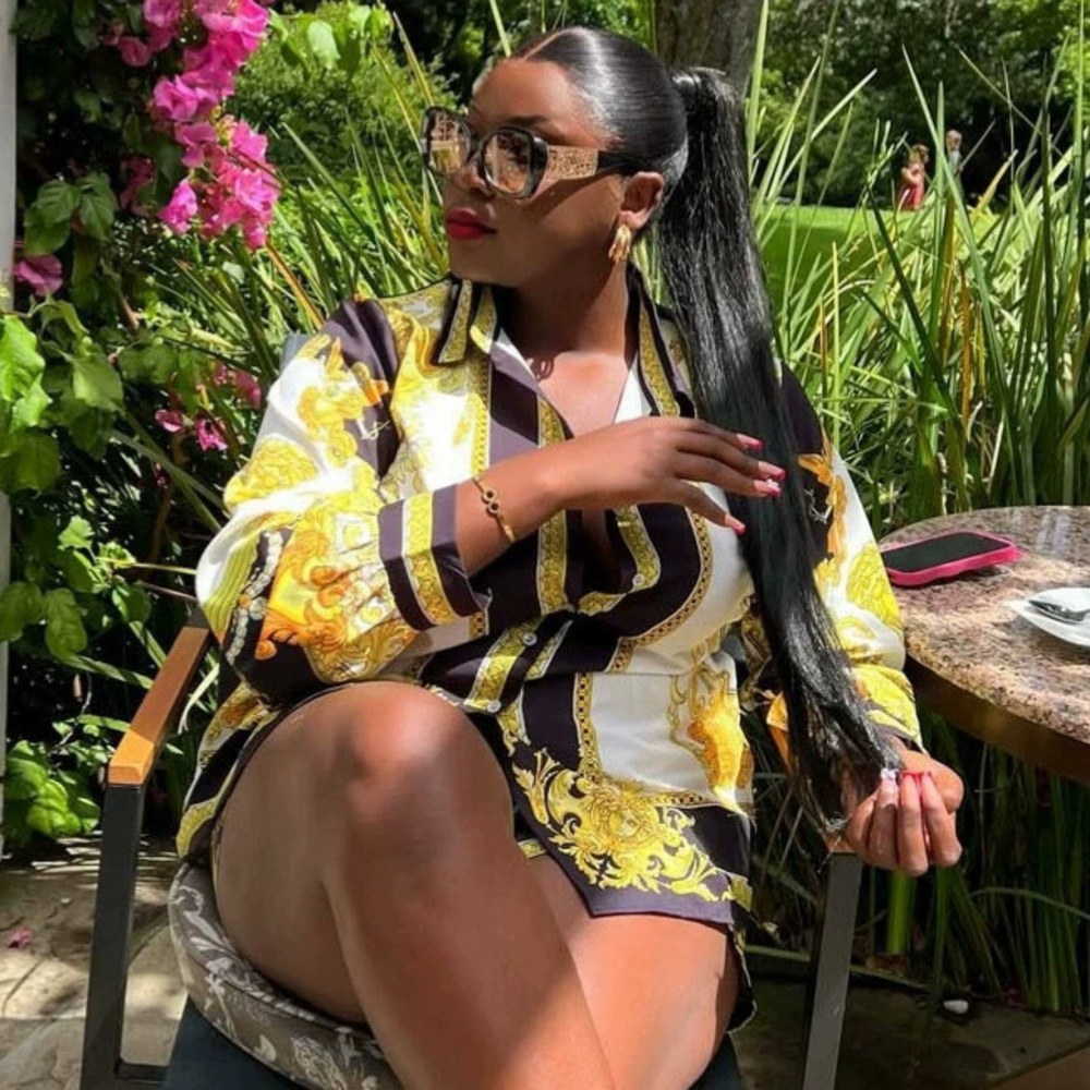 ZARA African Print Long Sleeve Collar Shirt Shorts 2 Piece Set Plus Size Women